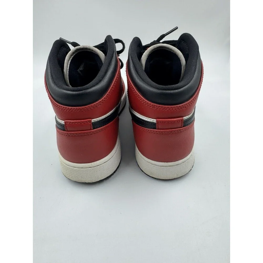 Nike Air Jordan 1 Mid Boy's Youth Size 6Y Black Fire Red White Shoes 554725-069